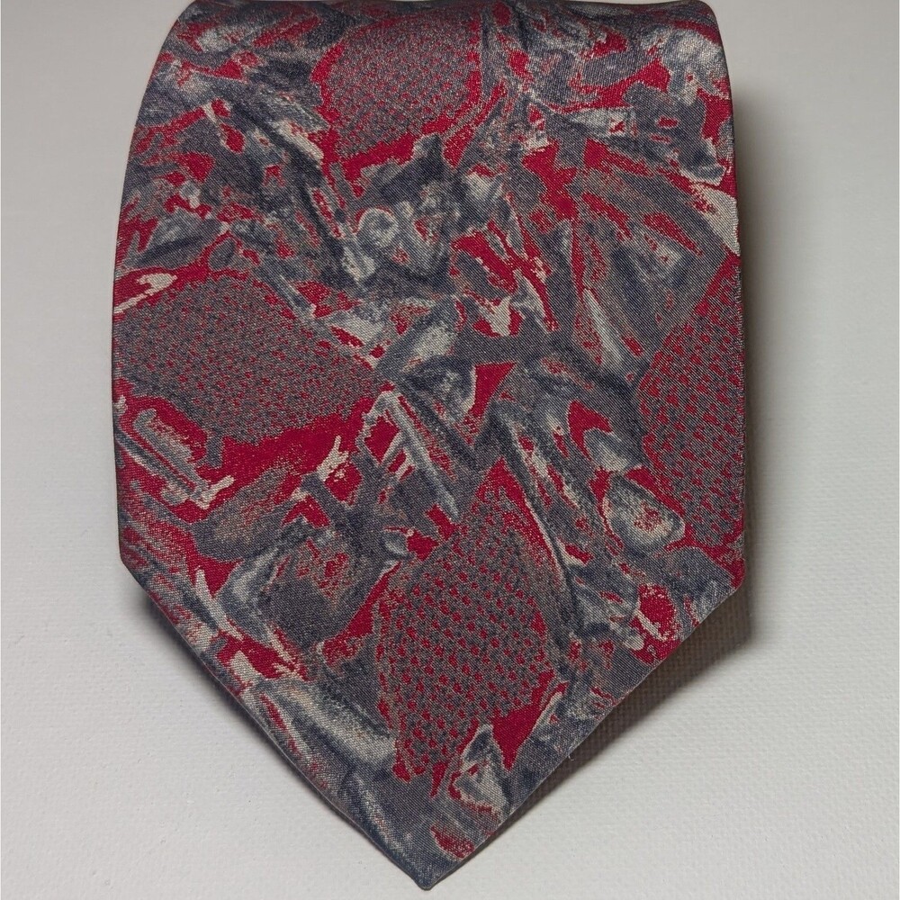 Mens Vintage Valentino Cravatte 100% Silk Abstract Burgundy Blue Designer Italy